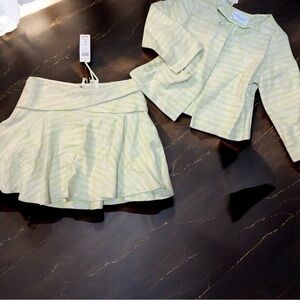 BCBGgeneration Revolve NWT Green White Tweed Bolero Blazer Skirt Co Ord Set Med